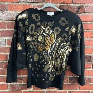 Vintage 80’s Stephanie Embellished Tiger Batwing Sweatshirt